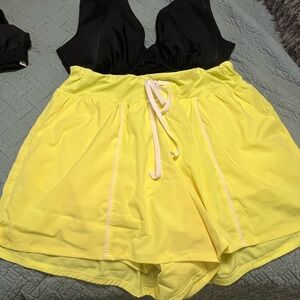 Plus size LB swim top in Black and Yellow Swimsuit shorts with Drawstring